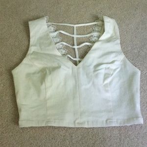 White Fitted Crop Top with Lace Back